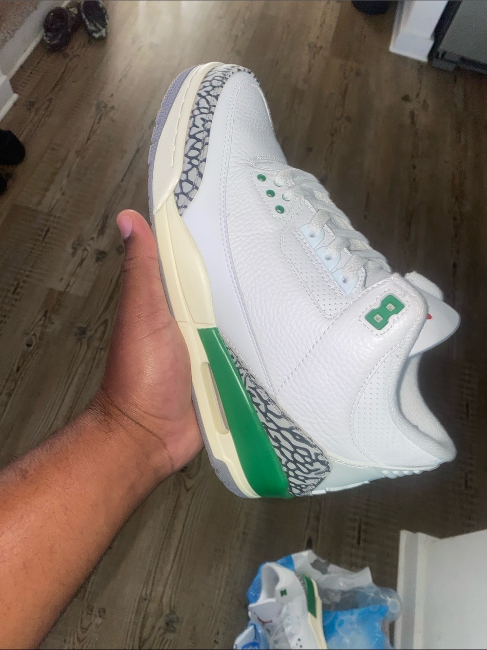 Jordan 3 Retro White Leather Sneaker with Green Accents